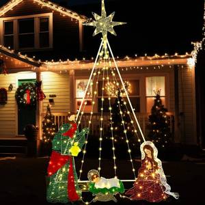 lot 19228 image: $$ Zonon 5.9 FT Lighted Christmas Nativity Scene Large Outdoor Nativity Set Holy Family Yard Decoration with 180 White LED Lights Christmas Decorations for Xmas Outdoor Indoor Garden Lawn Holiday Decor