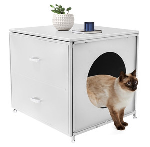 lot 19234 image: MAOHEGOU Large Steel Hidden Cat Litter Box Enclosure Furniture, 24�� x 20�� x 20�� Indoor Cat Houses, End Table, Night Stand (White)