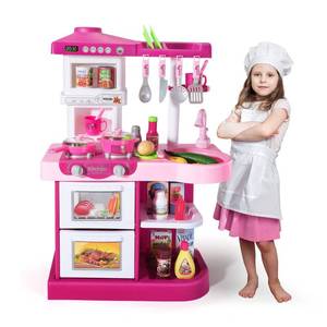 lot 19238 image: Temi Play Kitchen Pretend Food Playset - 53 PCS Pink Kitchen Toys for Toddlers, Toy Accessories Set w Real Sounds and Light, Outdoor for Kids, Girls & Boys