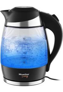 lot 49036 image: Mueller Ultra Kettle Model No. M99S 1500W Electric Kettle with SpeedBoil Tech, 1.8 Liter Cordless with LED Light, Borosilicate Glass, Auto Shut-Off and Boil-Dry Protection