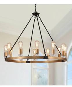 lot 49044 image: Retails $250 MEIXISUE Modern Farmhouse Wagon Wheel Chandeliers for Dining Room,Aged Brass Luxury Large High Ceiling Chandelier for Living Room Kitchen Entryway Restaurant Office,W35.4 UL Listed