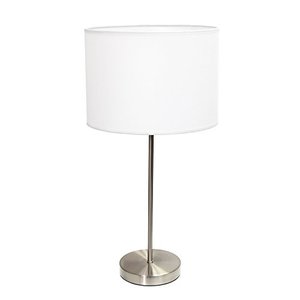 lot 49051 image: Simple Designs LT2040-WHT 23 Standard Metal Stick Lamp with Round Base and Drum Fabric Shade for Home D�cor, Bedroom, Office, Dorm, Living Room, Entryway, Foyer, Brushed Nickel