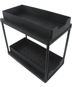 lot 49065 image: Pull-out under-sink organizer, 2-tier storage basket, kitchen and bathroom under-sink organizer (Black, Plastic)
