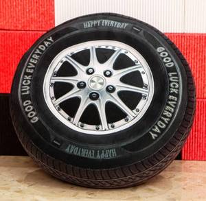 lot 49072 image: 15.7 Inch Big Weighted Hotter Wheel Pillow, 3D Simulation Tire Pillow for Boys, Big Race Car Pillow Wheel Toy,Car Plush, Perfect Race Car Bedroom & Automotive Shop Decoration