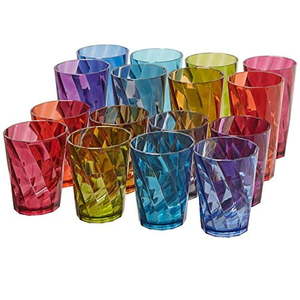 lot 29041 image: US Acrylic Optix 16-piece Plastic Stackable Tumblers in Jewel Tone Colors  8 each 14-ounce Rocks and 20-ounce Water Drinking Cups  Reusable BPA-free Made in the USA Top-rack Dishwasher Safe