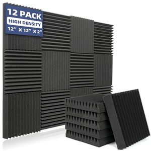 lot 29044 image: KOIGO 12 Pack Acoustic Foam Panels, 2 X 12 X 12 Wedges Design Acoustic Panels Sound Absorbing Foam High Density Fire Retardant Sound Proof Foam Panels for Walls and Ceiling