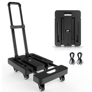 lot 29056 image: SOLEJAZZ Folding Hand Truck Portable Dolly for Moving, 500LB Luggage Cart Dolly with 6 Wheels & 2 Bungee Cords for Travel, Moving, Shopping Use, Black