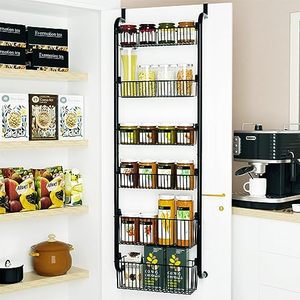 lot 29068 image: Newly Upgraded 6-Tier Over the Door Pantry Organizer, Strong Heavy-Duty Spice Rack Over Door, Large Capacity Metal Hanging Kitchen Spice Rack, Over Door Pantry Storage for Kitchen, Bedroom
