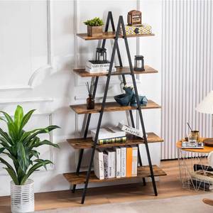 lot 29069 image: $$ YOUDENOVA 5-Tier Ladder Bookshelf, Industrial A-Shaped Bookcase, Christmas Village Display Stand, Tall Ladder Shelf Storage Organizer for Living Room, Home Office, Black