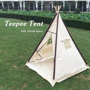lot 29072 image: Lavievert Natural Canvas Teepee Tent for Kids, Foldable Teepee Play Tent with A Water Resistant Bottom Mat, Gifts Playhouse for Girls or Boys Indoor & Outdoor Play