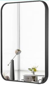 lot 39075 image: DOIMUSIM Black Vanity Mirror Bathroom for Over Sink,Wall-Mounted Aluminum Framed Mirror for Bedroom,Restroom,Corner,Modern Rounded Corner Anti-Rust Hanging Mirrors of Home-12  16in