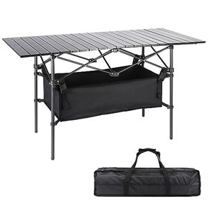 lot 39082 image: Moosinily Camping Table 4Ft Folding Table with 54 L Storage Bag Tighten Band Folding Picnic Table Aluminum Roll up Table Folding Camp Table for Outdoor Beach Grill BBQ Travel Black