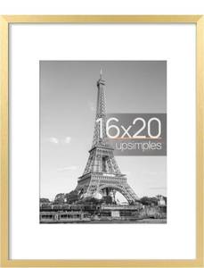 lot 39093 image: upsimples 16x20 Picture Frame, Display Pictures 11x14 with Mat or 16x20 Without Mat, Wall Hanging Poster Frame, Gold, 1 Pack