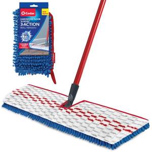 lot 39095 image: O-Cedar Hardwood Floor N More 3-Action Mop with 1 Extra Refill  Microfiber Mop with 3pc Handle  Use Wet or Dry, Red