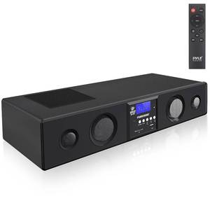 lot 39098 image: Pyle 3D Surround Bluetooth Soundbar - Sound System Bass Speakers Compatible to TV, USB, SD, FM Radio with 3.5mm AUX Input , Remote Control, For Home Theater - PSBV200BT,Black