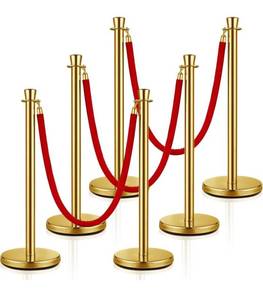 lot 39099 image: $$ Wesiti Stainless Steel Stanchion Post Queue, 5ft Red Velvet Rope Red Carpet Ropes and Poles Stanchions and Velvet Ropes Gold Stanchions with Red Rope Crowd Control Barriers for Party Supplies (6)
