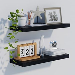 lot 39102 image: INHABIT UNION Black Floating Shelves for Wall��24in Wall Mounted Display Ledge Shelves Perfect for Bedroom, Bathroom, Living Room and Kitchen Decoration Storage
