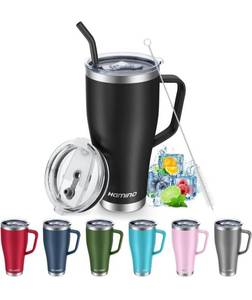 lot 39107 image: Hamino 30 oz Tumbler with Handle and Straw Lids, Double-Wall Vacuum Travel Coffee Mug with Handle, Stainless Steel Insulated Coffee Tumbler Cup for Home Office Travel HOT COLD Drinks (Black)