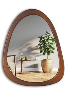 lot 39111 image: $$ CFYLO 28x 22 Irregular Mirror, Wood Wall Frame Mirror, Asymmetrical Decorative Wall Wooden Mirror for Living Room Bedroom Entryway Bathroom Mid Century Home Decor Cherry Brown