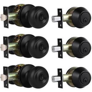 lot 39114 image: 3 Pack Keyed Alike Entry Door Knobs and Single Cylinder Deadbolt Lock Combo Set Security for Entrance and Front Door with Classic Matte Black Finish
