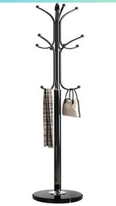 lot 39119 image: Kertnic Metal Coat Rack Stand with Natural Marble Base, Free Standing Hall Tree with 12 Hooks for Hanging Scarf, Bag, Jacket, Home Entry-way Hat Hanger Organizer (Black