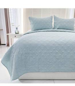 lot 39121 image: DerF HOME 100% Cotton Quilt Queen Quilt Set Lightweight with Stitching Bedspread Soft Reversible Coverlet for All Season 3pc iceLight Blue Quilt Bedding Set (1 Quilt 2 Pillow Shams)(90x90)