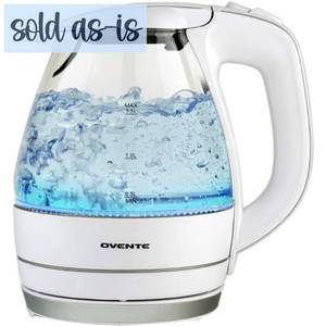 lot 49031 image: OVENTE Glass Electric Kettle Hot Water Boiler 1.5 Liter Borosilicate Glass Fast Boiling Countertop Heater - BPA Free Auto Shut Off Instant Water Heater Kettle for Coffee & Tea Maker - White KG83W