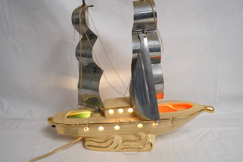 lot 2131 image: Unique Light Up Wooden Sailboat with Metal Sails- Very Neat