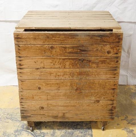 lot 2150 image: 28.5 Inch Wooden Crate on Wheels- Very Cool