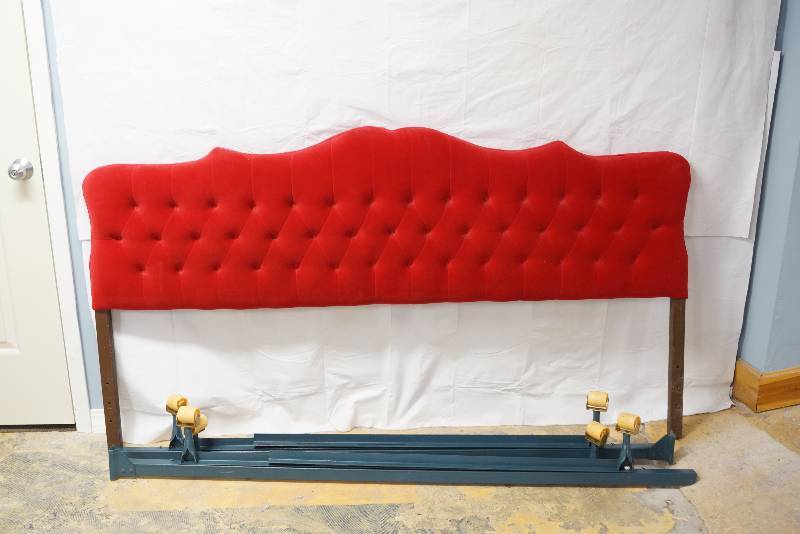lot 2156 image: Beautiful Red Plush 6 Foot Headboard- Bed Frame Included