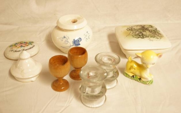 lot 2537 image: Lot of Pretty Glass, Ceramic and Porcelain Items - Goblets, Lamb, Candle Holders and More