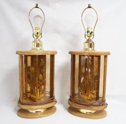 lot 2020 image: Set of 2 Decorative Floral Wooden Lamps- Great Condition