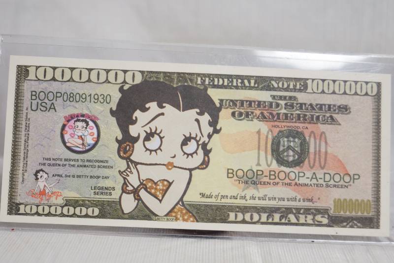 lot 2056 image: Collectable Betty Boop One Million Dollar Bill- Very Cute