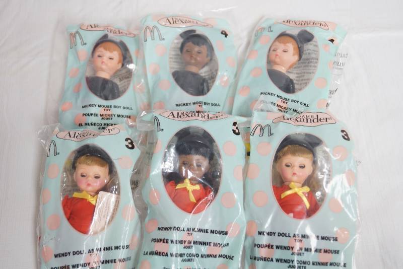 lot 2071 image: Lot of 6 - Madame Alexander Dolls - DISNEY - Mickey and Minnie Mouse - Boy and Wendy - McDonalds Happy Meal Toys