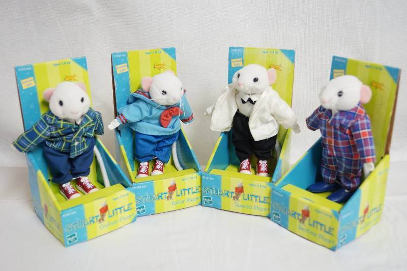 lot 2076 image: Lot of 4 Stewart Little Dolls - Plush - Bedtime, Orphan, Sailor & Tuxedo - By Hasbro - NEW in original Packaging - MINT