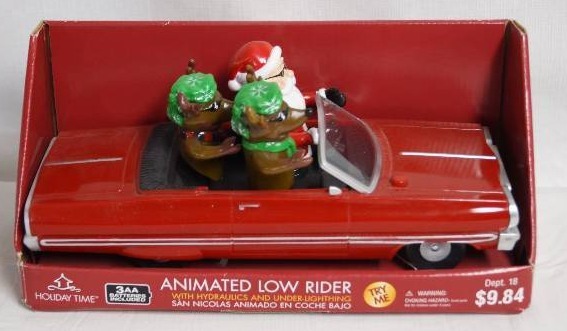 lot 2090 image: Animated Low Rider - Santa and Two Reindeer - w Hydraulics and Under-Lighting - (Needs Batteries) - Plays The Song