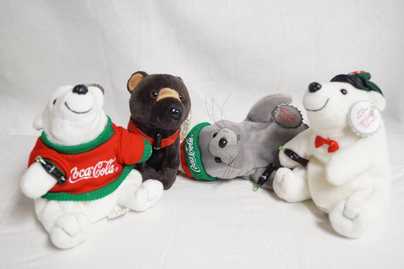 lot 2095 image: Lot of 4 - Coca Cola Plush Winter Animals - So CUTE New w Tags - see description and photos