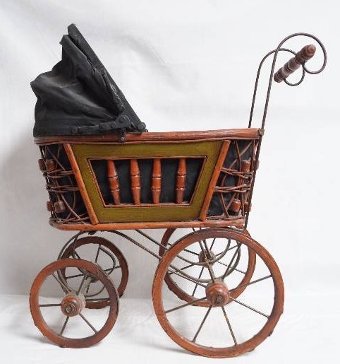 lot 2111 image: Unique Wooden Doll Baby Carriage- So Cute