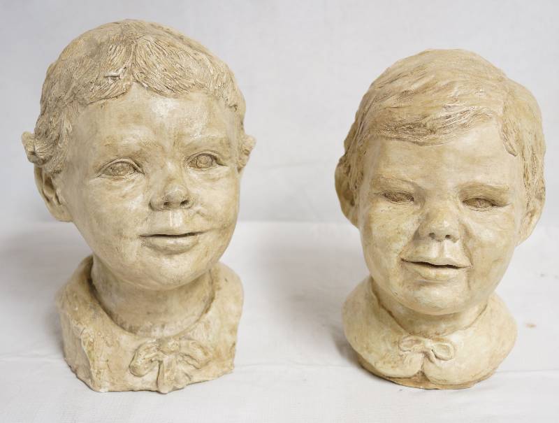 lot 2188 image: Lot of 2 original sculptures - By artist Besty Stone or Wichita, KS - Boy and Girl - unique art