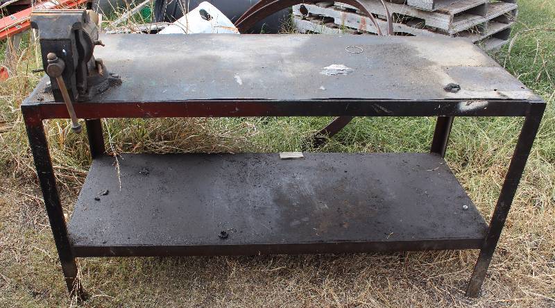 lot 3003 image: All Steel Table w 5 Grip Vise - Table is 60 x 36 x 38 tall