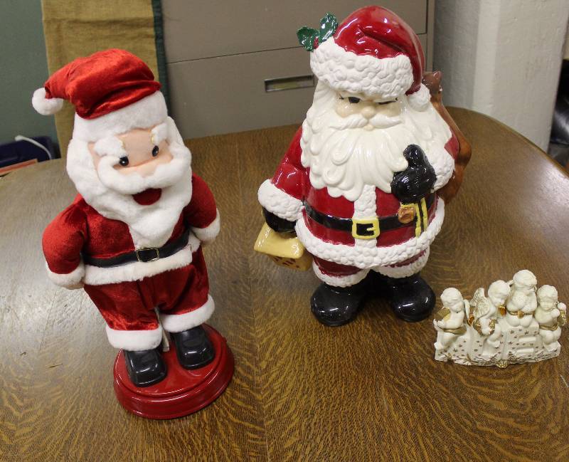 lot 3094 image: Ceramic Santa and Dancing Santa (needs batteries) & Noel Figurine