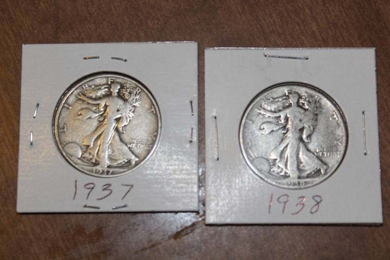lot 3126 image: Lot of 2 -  Walking Liberty Half Dollar Silver 1937, 1938
