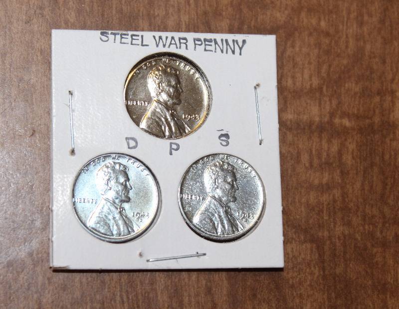 lot 3165 image: Set of 3 Steel War Pennies - 1943 P-D-S