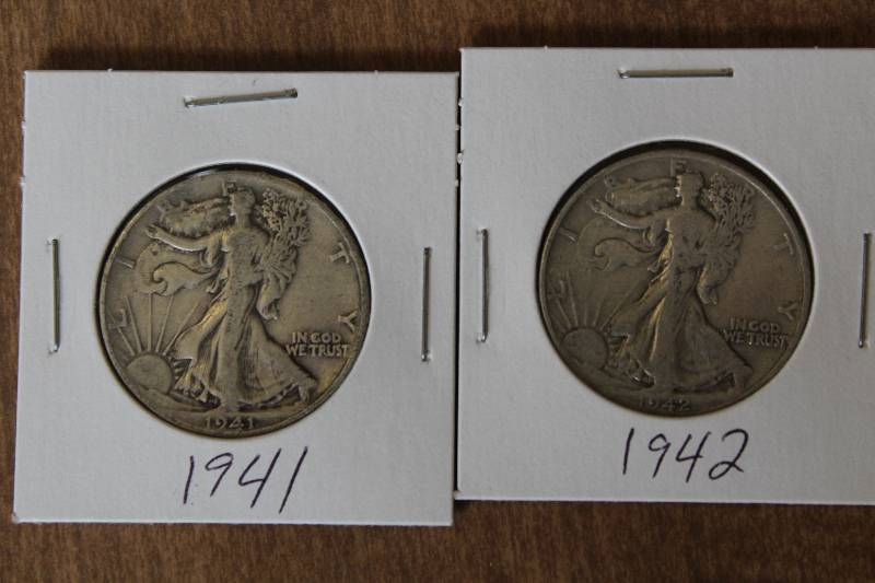 lot 3187 image: Lot of 2 - Walking Liberty Half Dollars - SILVER - 1941, 1942