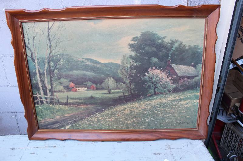 lot 3130 image: Old framed Picture by Robert Wood 28 tall - neat frame
