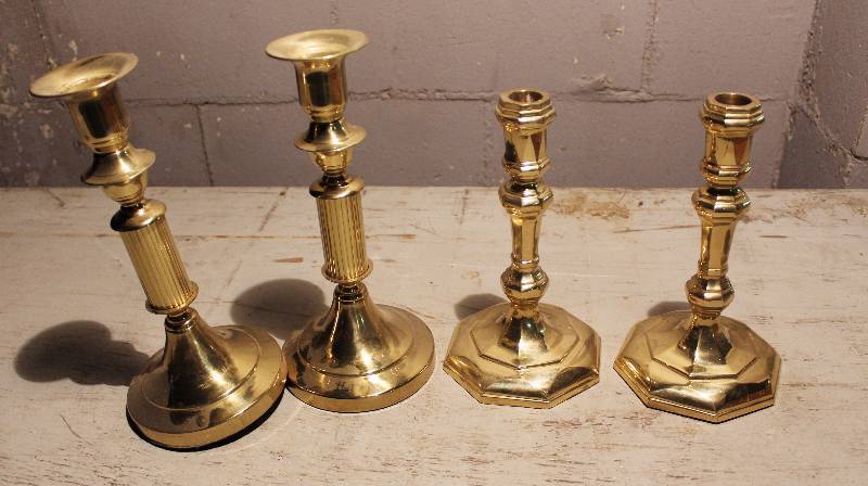 lot 3208 image: Lot of 2 Pairs of Candle Sticks - See Photo for a Merry Christmas Table