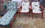 Wood Patio Furniture - 3 Pieces - 2 Chairs and 1 Lounger - See Photo