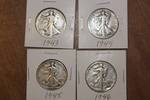 Lot of 4  Walking Liberty Half Dollar Silver 1943, 1944, 1945, 1946