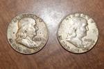 Lot of 2 Franklin Half Dollars - Silver 1957-D, 1963-D