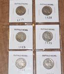 Lot of 5 Buffalo Nickels - 1919, 1920, 1923, 1925, 1927, 1929 - Nickel Coins